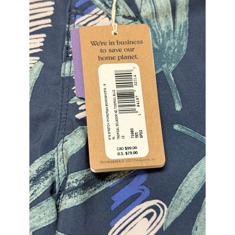 Patagonia Stretch Planing 8" Women's Board Shorts‎ Swim Surf Beach Size 12 Blue - Picture 5 of 12